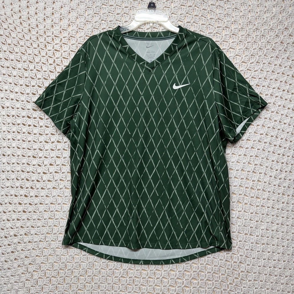 Nike Court Dri-Fit Victory Shirt Men's XL Green Printed Tennis Top DA4366-341